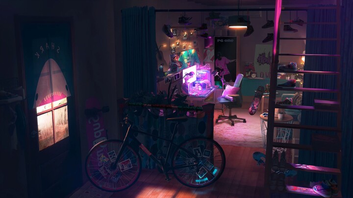 lofi-room-neon-lights-4k-live-wallpaper