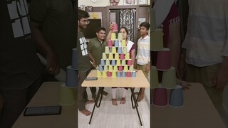 Cup Pyramid challenge 🫣| #pavyaharish #shorts #shortsfeed #youtubeshorts #ytshorts