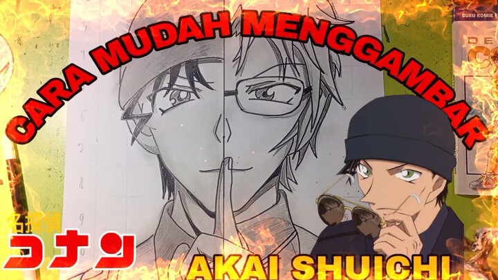 cara mudah menggambar anime detektif Conan , Akai Shuichi