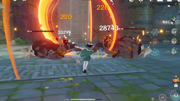 Genshin Impact: Using Venti to KO two Stonehide Kings in the event dungeon