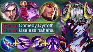 PLEASE DON'T "UNDERESTIMATE" DYRROTH IN MYTHIC RANK🔥|GLOBAL DYRROTH BEST ONE SHOT BUILD MLBB