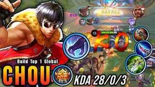 SAVAGE + 28 Kills!! Powerful Jungler Chou 100% Unstoppable!! - Build Top 1 Global Chou ~ MLBB