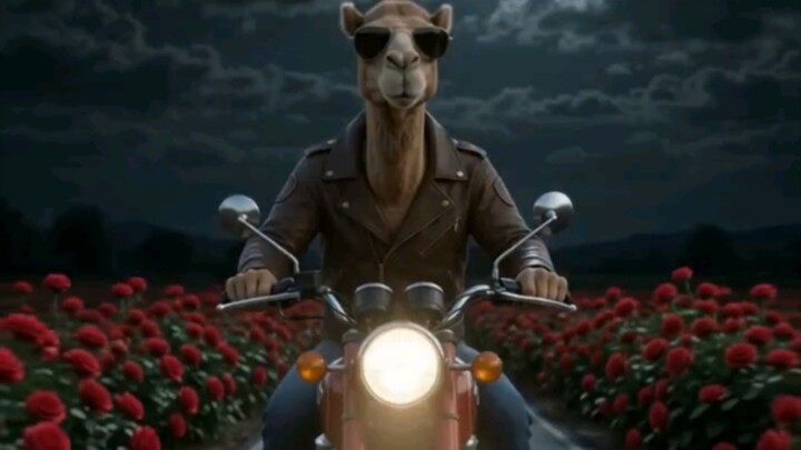 The camal are enjoying on bike in loving night