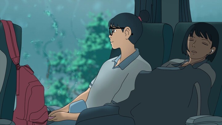 [On the bus back to school from spring outing] 45-minute sedentary reminder//sound of rain/thunder/c