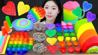 ASMR MUKBANG| 레인보우 디저트 팝잇 푸쉬팝 아이스크림 마카롱 젤리 먹방 & 레시피 DESSERT ICE CREAM MACARONS EATING