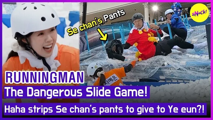 RUNNINGMAN Permainan Slide Berbahaya Haha melucuti celana Se chan untuk diberikan pada Ye eun -