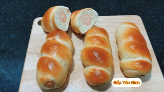 BÁNH MÌ XÚC XÍCH - CÁCH LÀM BÁNH MÌ XÚC XÍCH NƯỚNG NGON - BÁNH LÀM TỪ BỘT MÌ - BẾP YÊN BÌNH.