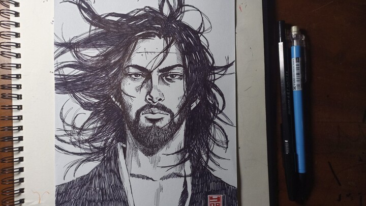 Menggambar Miyamoto Musashi / Shinmen Takezo dari Vagabond