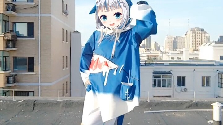 A boy dances cheerfully on the rooftop