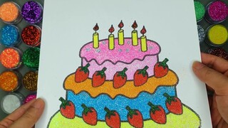 Bánh Sinh Nhật Quả Dâu Tây Cho Bé 🎨 Vẽ Và Tô Màu Tranh Cát Bánh Sinh Nhật 🎂 Heo Xinh
