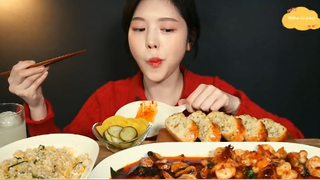 Gà cay xào nấm kim châm và cơm chiên trộn trứng 2 #amthuc
