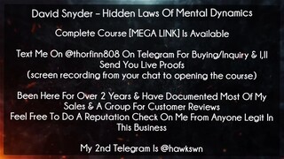 David Snyder Course Hidden Laws Of Mental Dynamics download
