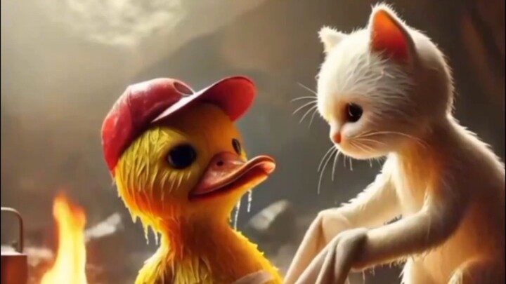 A duck was hit by a car and then helped by a cat.