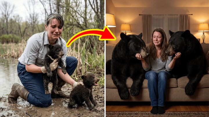 This Kind Woman Rescued Two Helpless Bear Cubs from a Muddy Pond and Raised Them