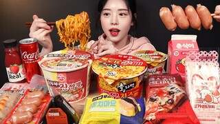 SUB)편의점 음식 먹방 5탄! 순두부진짬뽕 짜파게티범벅 삼각김밥 소세지 피자 샌드위치 디저트까지 꿀조합 Convenience Store Food Mukbang Asmr