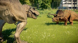 2x T-REX vs 6x TRICERATOPS (DINOSAURS BATTLE) - Jurassic World Evolution 2