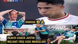 REAKSI COACH JUSTIN MELIHAT FREE KICK MARSELINO