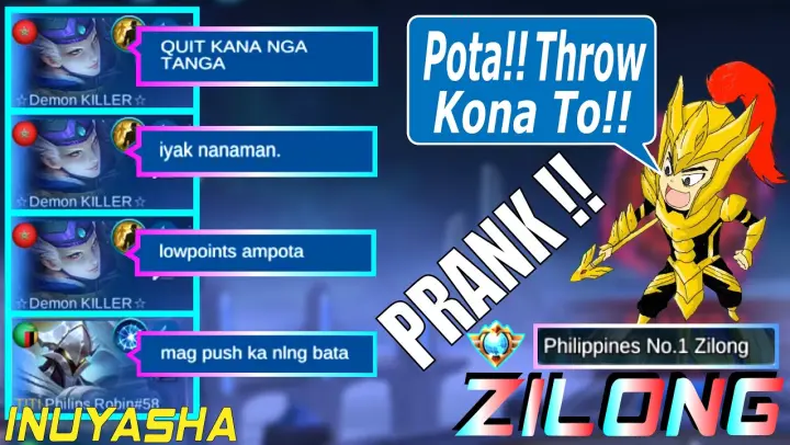 PRANK!! #16, Throw Kona To!! | Top 1 Philippines\Global Zilong "Inuyasha". Mobile legends:Bang Bang