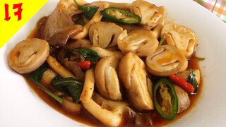 อาหารเจ ผัดเห็ดน้ำพริกเผา Stir fried mixed mushroom with vegetarian chili paste