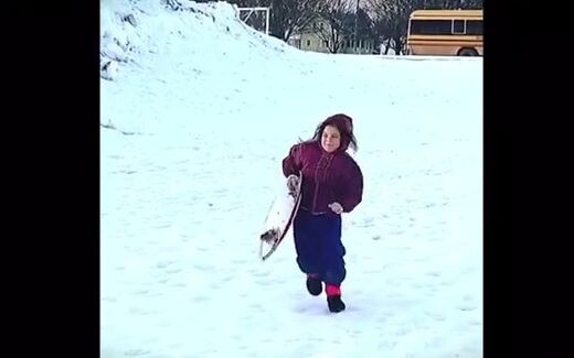 Little Morgan really took Captain America's shield to go skiing!