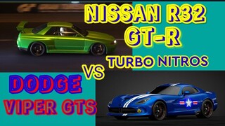 DRAG RACE NISSAN R32 GT-R V-SPECS II '94 TURBO NITROS VS DODGE VIPERS GTS '13