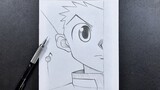 Easy anime sketch | how to draw gon freecss half face step-by-step