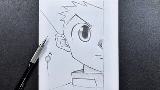 Easy anime sketch | how to draw gon freecss half face step-by-step