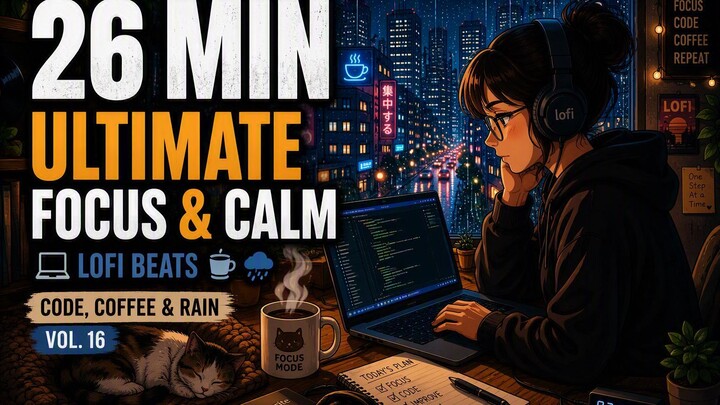 [26 Min] 💻 Cozy Coding Lofi in a Rainy City | 26分钟雨夜程序员Lofi：深度敲代码与专注学习
