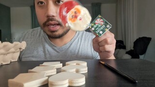 ASMR Eating Santa Lollipop & Painting Wooden Hearts And Wooden Houses ❤️