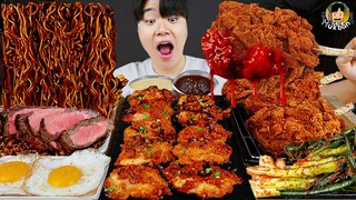 ASMR MUKBANG 직접 만든 양념 치킨먹방! 스테이크 짜파게티 레시피 & 먹방 FRIED SHRIMP AND BLACK BEAN NOODLES EATING SOUND!