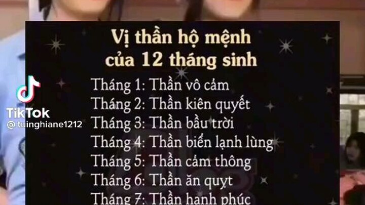 vị thần hộ mệnh của 12 tháng sinh