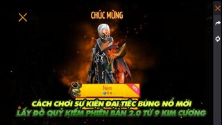 Free Fire| Hướng dẫn cách chơi sự kiện đại tiệc bùng nổ lấy đồ quỷ kiếm dạ xoa 2.0 từ 9 kim cương