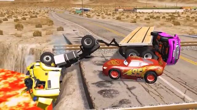 Flatbed Truck Mcqueen  14 Min _ Transportation with Truck - Pothole vs Car _505
