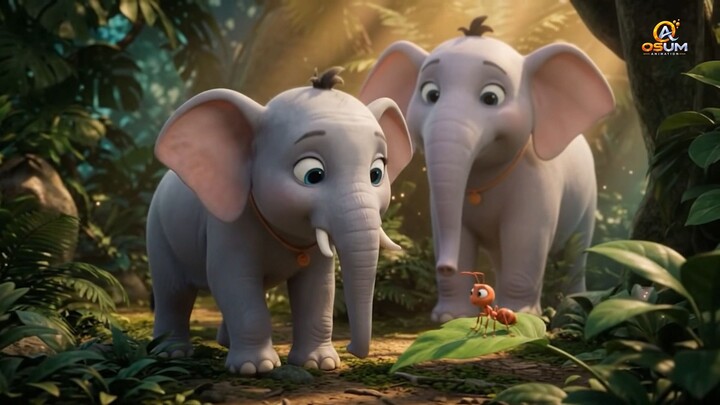 Mother & Baby Elephant with Ant
