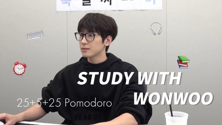 【Seluruh Wonwoo】Belajar bersama Wonwoo | Ruang Belajar di Perpustakaan saat Hujan | 25+5+25 Pomodoro
