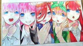 Drawing anime - 5 gotoubun no hanayome (nakano miku, nino, ichika, yotsuba, itsuki )