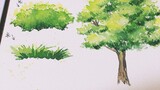 【Watercolor】Let's draw simple grass and trees—for beginners