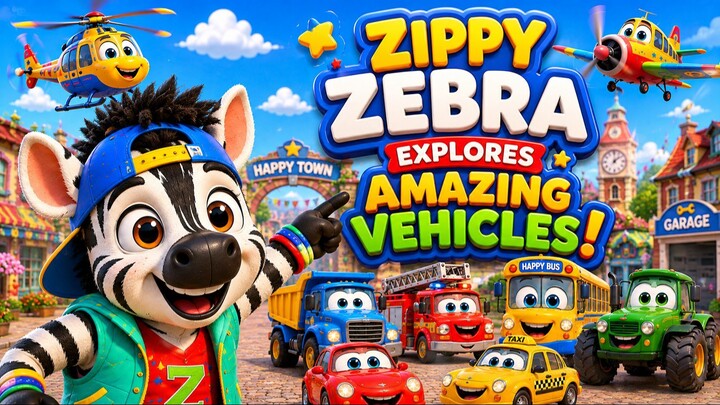 Zippy Zebra Explores Amazing Vehicles! | Vehicle Song for Kids | MijoZone