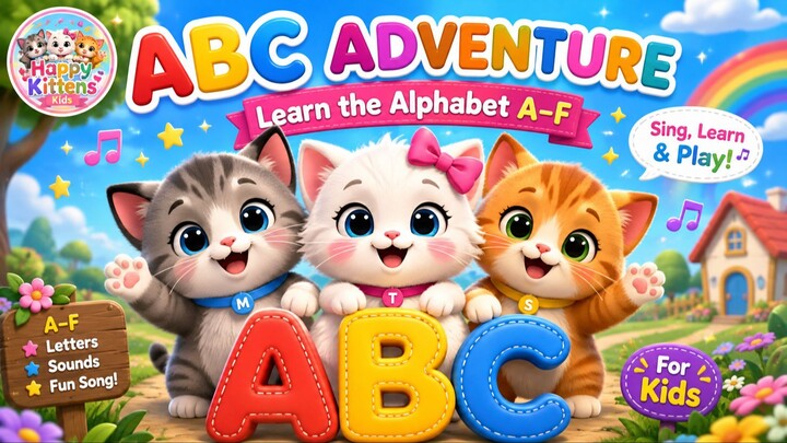 ABC Adventure with Three Kittens 🐱 | Learn the Alphabet A–F | Kids Song