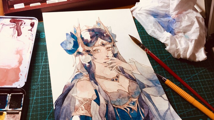[ขั้นตอนสีน้ำ] ภาพวาดกระดาษแข็งสีขาว Diao Chan Midsummer Night ผู้หญิงคนนั้น~
