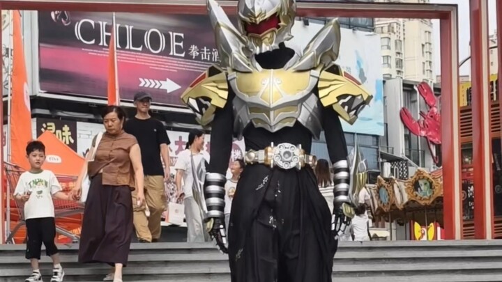 An anime-style avatar of Emperor Warrior from Armor Hero goes shopping and high-fives people, then u
