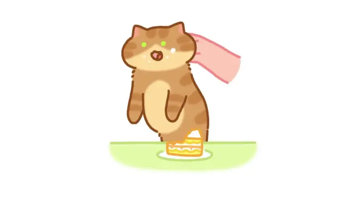 Cat: Steal a small cake and eat it~ Oops, it was discovered, and it was delicious