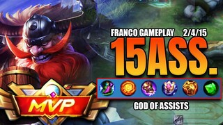 God of Assists!!! 2/4/15 KDA | The MVP Lost | #Franco Gameplay #MLBB