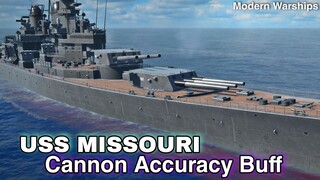 Modern Warships: USS MISSOURI Cannon accuracy Buff.  Bot match gameplay.