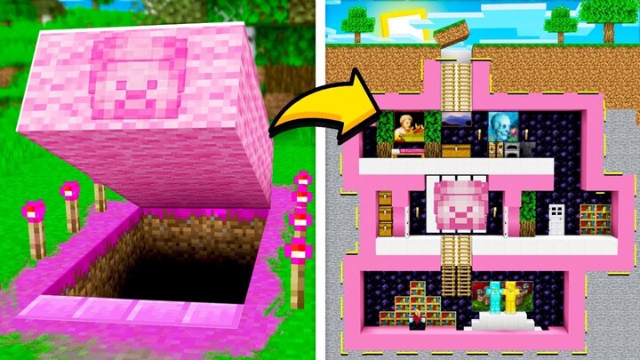 I Found a SECRET Pink Underground Minecraft House... (MCPE Pink Steve)