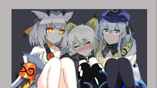 [ภาพวาดโลกที่มีชื่อเสียง] คนสามคนซ่อนตัวอยู่ใต้โต๊ะและแสดงความเขินอาย