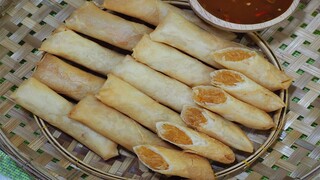 ปอเปี๊ยะทอด ไส้วุ้นเส้นเห็ดหอม กรอบอร่อยมาก วิธีห่อทอดแล้วไส้ไม่แตก  Deep fried spring roll