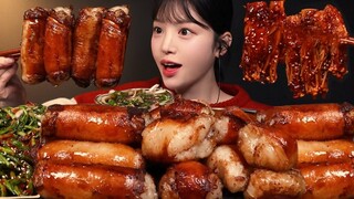 SUB)역대급 통통함! 자이언트 통대창에 불닭팽이버섯 먹방🔥파김치 미나리겉절이까지 대창 꿀조합 리얼사운드 Giant Intestines Mukbang Asmr