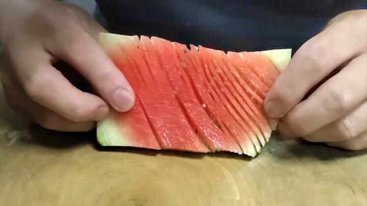 Straw-Cloak Knife Technique Slicing Watermelon Rind
