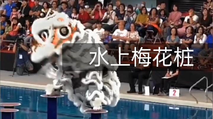 Promoting national cultural heritage—spectacular lion dance performance on water-based plum-blossom 